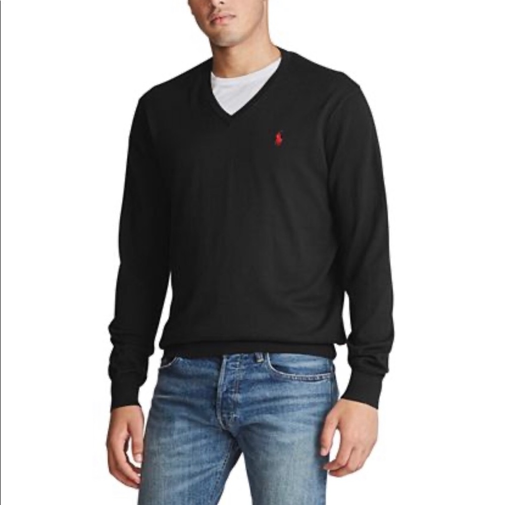 Men’s Polo Ralph Lauren Black Size L Wool V Neck